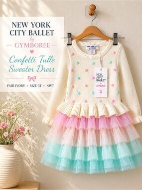 NEW YORK CITY BALLET by Gymboree Fair Ivory Confetti Tulle Sweater Dress 3T NWT